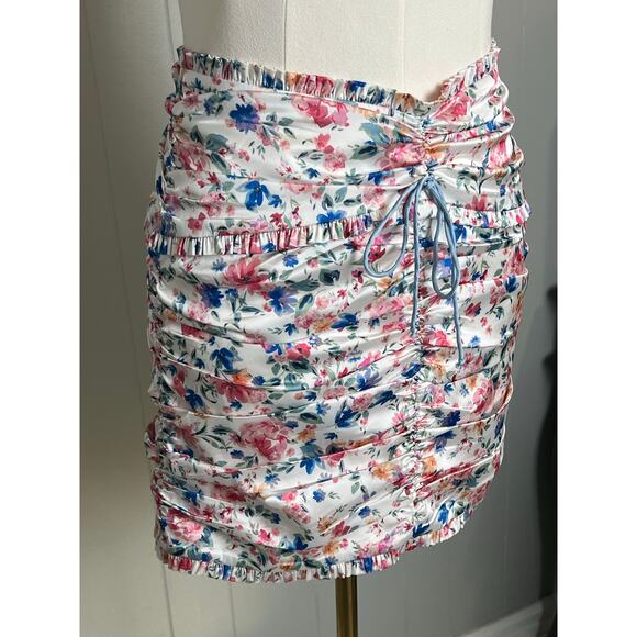 For Love & Lemons Juliet Ruched Satin Mini Skirt Small Floral Coquette - Picture 3 of 6